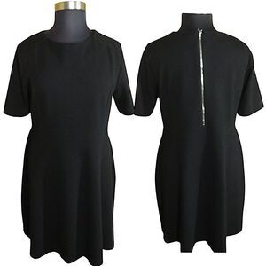 Spencer + Shaw Black Short Sleeve Textured Heavyweight Fit Flare Dress Plus 1X